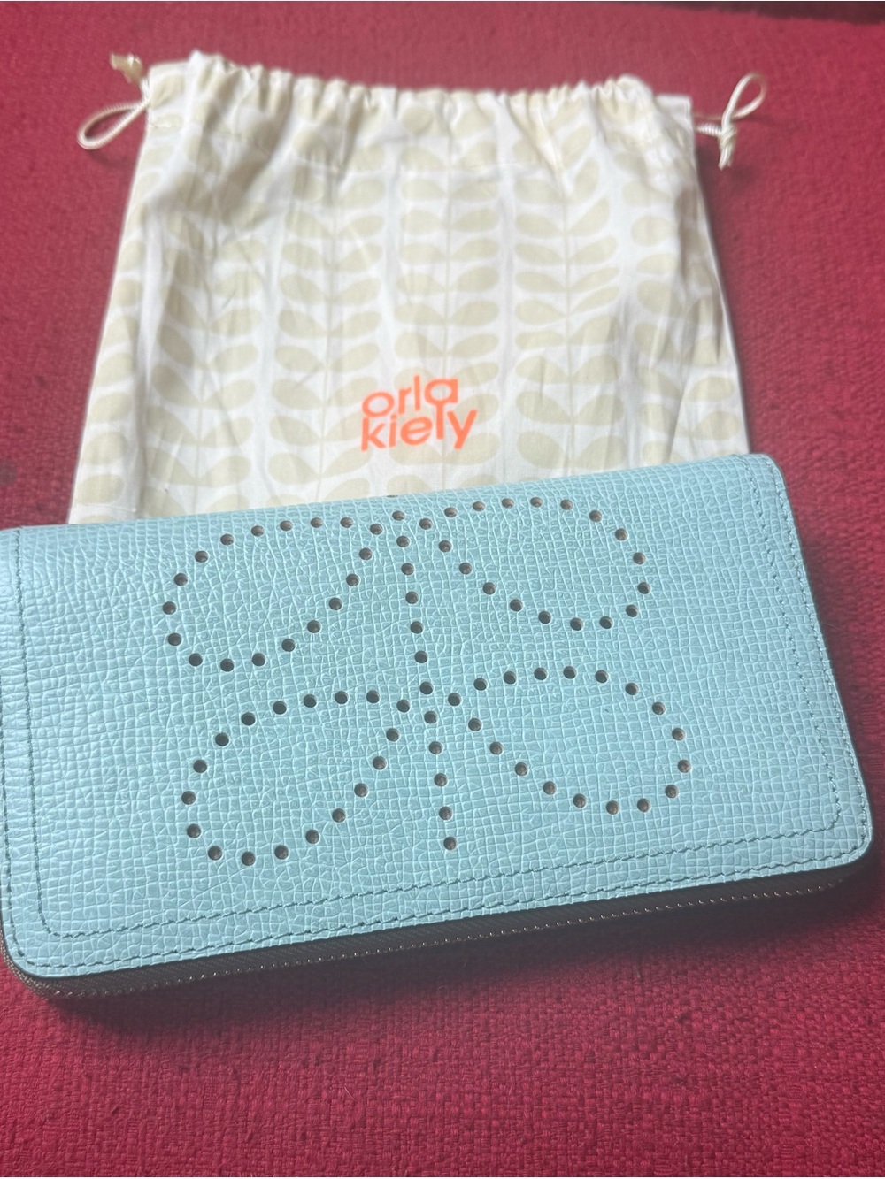 Orla Kiely Textured Leather Big Zip Wallet in “Cloud” Blue New with Tags